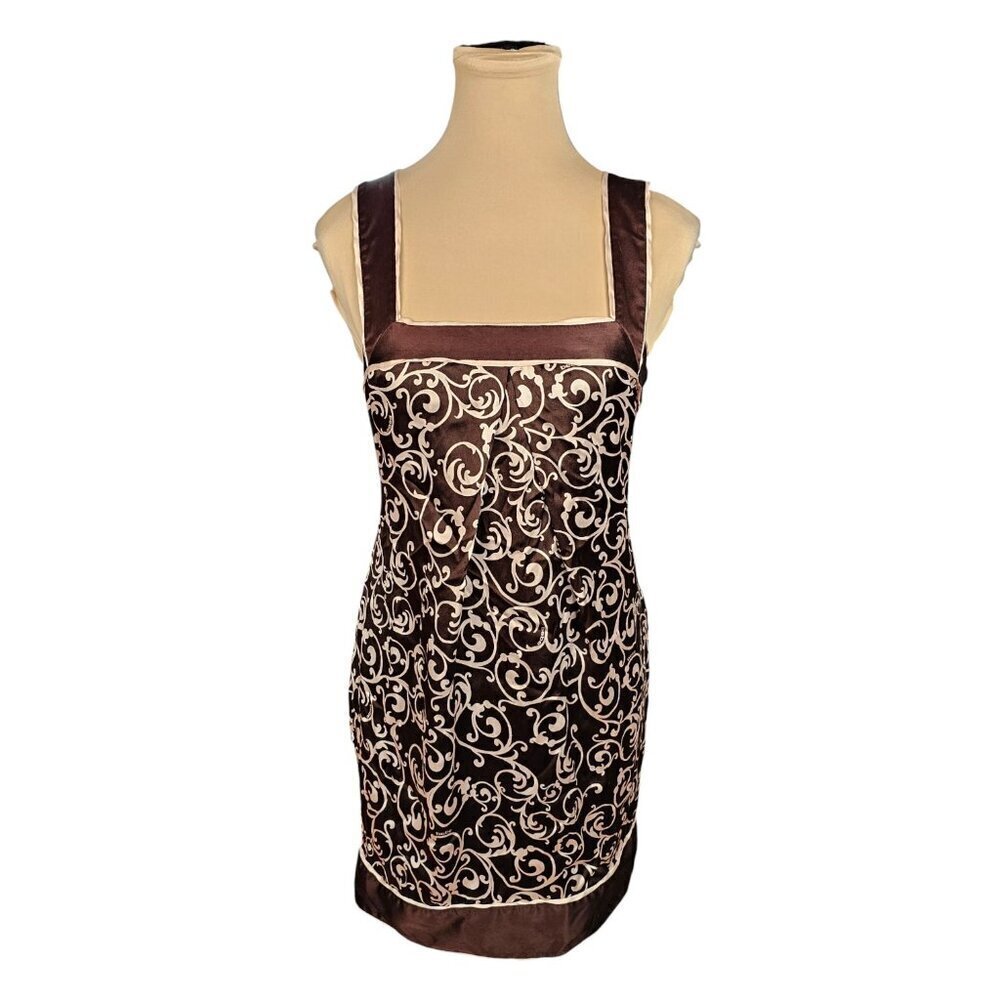 Vintage Bebe Light and Dark Brown Silk  Burttery Soft Dress Sz XS